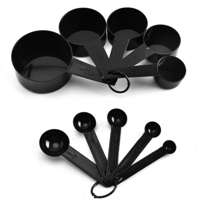 10 piece black measuring spoon for powder, set of 10 flat bottom measuring cup for Baking